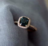 1ct Engagement Ring Cushion Cut London Blue Topaz Diamond Halo 14k RoseGold Over