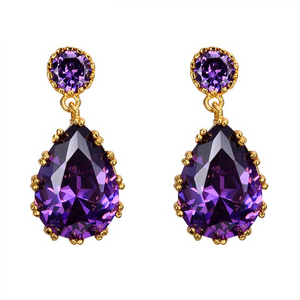 2.3ct Pear Cut Purple Amethyst Elegant Water Drop Earrings 14k YellowGold Finish