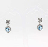 2.7ct Drop Earrings Heart Cut Blue Topaz Floral Halo 14k White Gold Finish