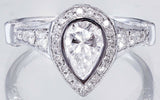 Halo Vintage Promise Engagement Ring 3ct Pear Cut Diamond 14k White Gold Finish