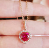 2ct Heart Cut Pink Ruby Halo Cluster Pendant with Chain 14k Rose Gold Finish