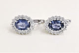 2ct Oval Cut Simulated Blue Tanzanite Halo Stud Earrings 14k White Gold Plated