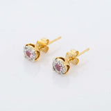 1ct Stud Earrings Round Cut Pink Sapphire Halo Design 14k Yellow Gold Finish