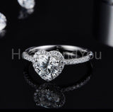 1ct Round Cut Moissanite Heart Shape Halo Engagement Ring 14k White Gold Plated