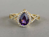 2ct Pear Cut Purple Amethyst Halo Infinity Engagement Ring 14k YellowGold Finish