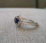 1Ct Round Cut Blue Sapphire Swirl Halo Engagement Ring 14K Rose Gold Finish