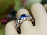 2ct Oval Blue Sapphire Engagement Ring Trinity Knot Celtic 14k White Gold Finish