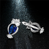 2Ct Pear Cut Blue Sapphire Lucky Owl Drop Earrings Women 14K White Gold Finish