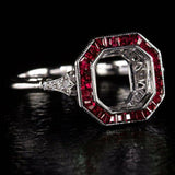 4Ct Princess Cut Pink Ruby Unique Art Deco Engagement Ring 14K White Gold Finish