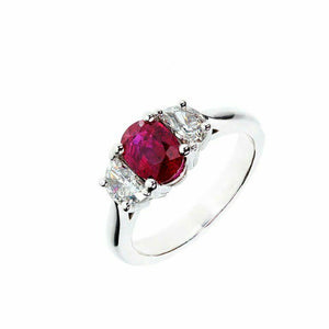 2ct Oval Cut Pink Ruby Engagement Ring Diamond Trilogy 14k White Gold Finish