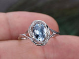 1ct Oval Cut Blue Aquamarine Engagement Ring 14k White Gold Finish Solitaire