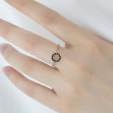 1ct Round Cut Black Diamond Open Circle Minimalist Ring 14k Yellow Gold Finish