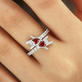 3Ct Heart Cut Red Garnet Diamond Stylish Stackable Ring 14K White Gold Finish