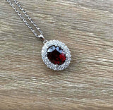 2ct Oval Cut Pink Ruby Pendant Diamond Dual Halo 14k White Gold Finish NO CHAIN