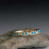 1ct Wedding Band Round Cut Blue Turquoise Full Eternity 14k Yellow Gold Finish