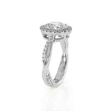 3ct Oval Cut VVS1D Diamond Engagement Ring Twist Shank Halo 14k WhiteGold Finish