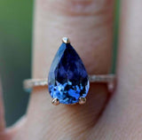 2.2ct Engagement Ring Pear Cut Blue Sapphire Hidden Halo 14k Rose Gold Finish