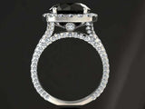 2ct Round Cut Black Diamond Engagement Ring Halo Split Shank 14k White Gold Over