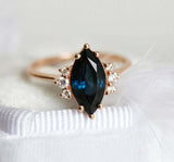 1.5ct Marquise Blue Sapphire Engagement Ring 14k Rose Gold Finish Diamond Petite