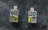 2ct Stud Earrings Emerald Cut Aquamarine Vintage Inspired 14k White Gold Finish