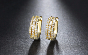 2ct Round Cut Diamond 3 Rows Vintage Women Hoop Earrings 14k Yellow Gold Finish