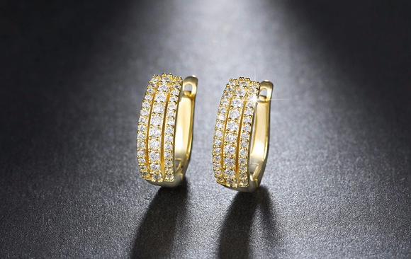 2ct Round Cut Diamond 3 Rows Vintage Women Hoop Earrings 14k Yellow Gold Finish