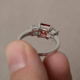 1.5ct Asscher Cut Red Garnet Engagement Ring 14k White Gold Over Trilogy Promise