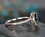 1.3Ct Pear Cut Green Emerald Halo Solitaire Engagement Ring 18K Rose Gold Finish