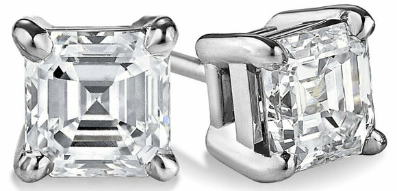 2Ct Asscher Cut Diamond Classic Stud Solitaire Earrings 14K White Gold Finish