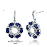 4Ct Oval Cut Blue Sapphire Diamond Circular Drop Earrings 14K White Gold Finish