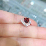 2ct Pear Cut Red Garnet Engagement Ring Diamond Dual Halo 14k Rose Gold Finish