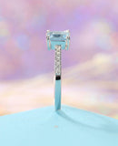 1ct Princess Cut Blue Aquamarine Solitaire Engagement Ring 14k White Gold Finish