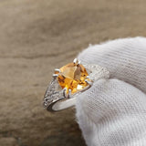 2ct Cushion Cut Yellow Citrine Split Shank Engagement Ring 18k White Gold Finish