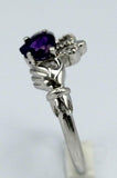 1.1ct Heart Cut Purple Amethyst Claddagh Engagement Ring 14k White Gold Finish