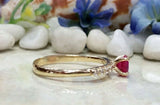 1.2ct Round Cut Pink Ruby Solitaire with Accent Ring 14k Yellow Gold Finish