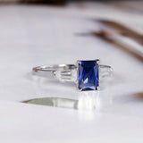 1.5ct Radiant Blue Sapphire Engagement Ring Diamond Trilogy 14k White Gold Over