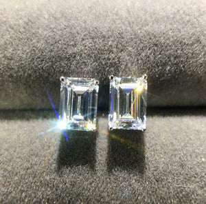 1.7ct Stud Earrings Emerald Cut Diamond Solitaire Women 14k White Gold Finish