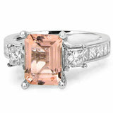 4Ct Emerald Cut Morganite Engagement Ring 14K White Gold Finish Princess Accents