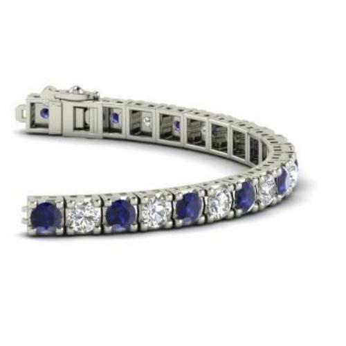 13ct Round Cut Blue Sapphire Diamond Links Tennis Bracelet 14k White Gold Finish