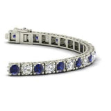 13ct Round Cut Blue Sapphire Diamond Links Tennis Bracelet 14k White Gold Finish