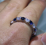 3ct Round Cut Blue Sapphire Wedding Band Ring 14k WhiteGold Finish Full Eternity