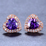 2ct Heart Cut Purple Amethyst Halo Heart Shape Stud Earrings 14k RoseGold Finish