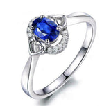 2ct Engagement Ring Oval Cut Blue Sapphire Hollow Heart Halo 14k White Gold Over