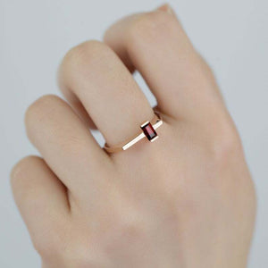 0.75ct Baguette Cut Pink Ruby Minimalist Futuristic Ring 14k Rose Gold Finish