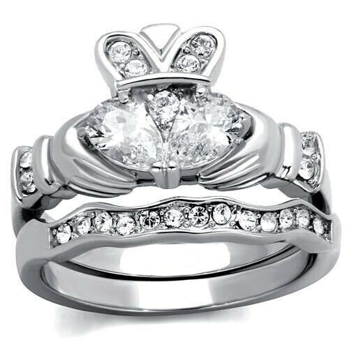 4Ct Pear Cut Diamond Claddagh Bridal Set Engagement Ring 14K White Gold Finish