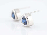 1.2ct Trillion Cut Blue Sapphire Solitaire Stud Earrings 14k White Gold Finish