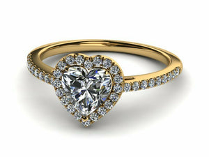 1.6ct Engagement Ring Heart Cut Diamond Round Accent Halo 14k Yellow Gold Finish