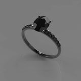 1.6ct Oval Cut Black Diamond Round Accent Solitaire Ring 14k Black Gold Finish