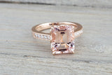 1.2ct Emerald Cut Peach Morganite Solitaire Engagement Ring 14k Rose Gold Finish