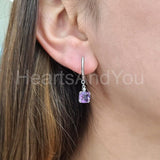 2ct Cushion Simulated Amethyst Solitaire Drop Earrings 14k White Gold Plated